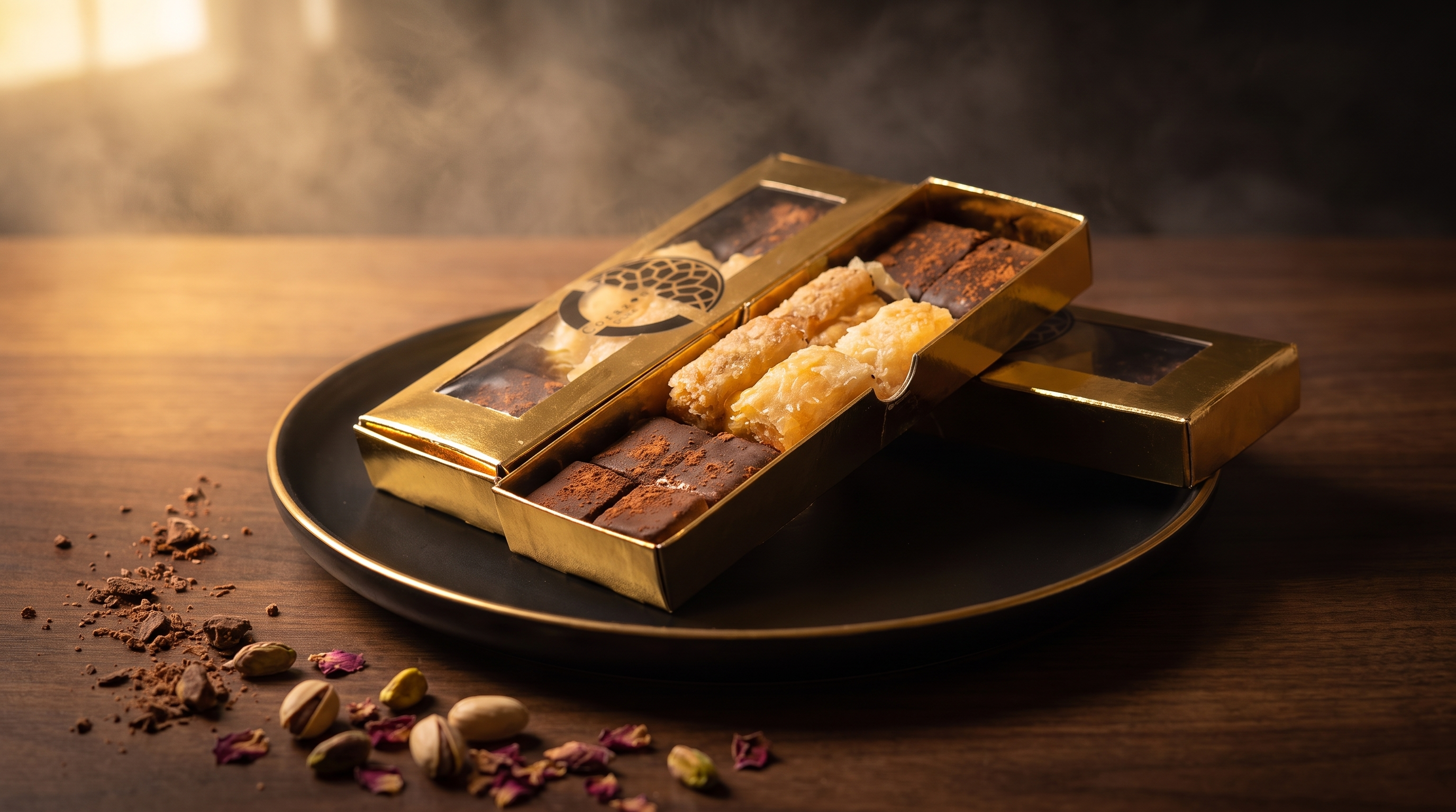 Mix Gift Box de dulces árabes artesanales — caja de regalo con baklava, maamul y bombones de dátil de Corazón Dulce
